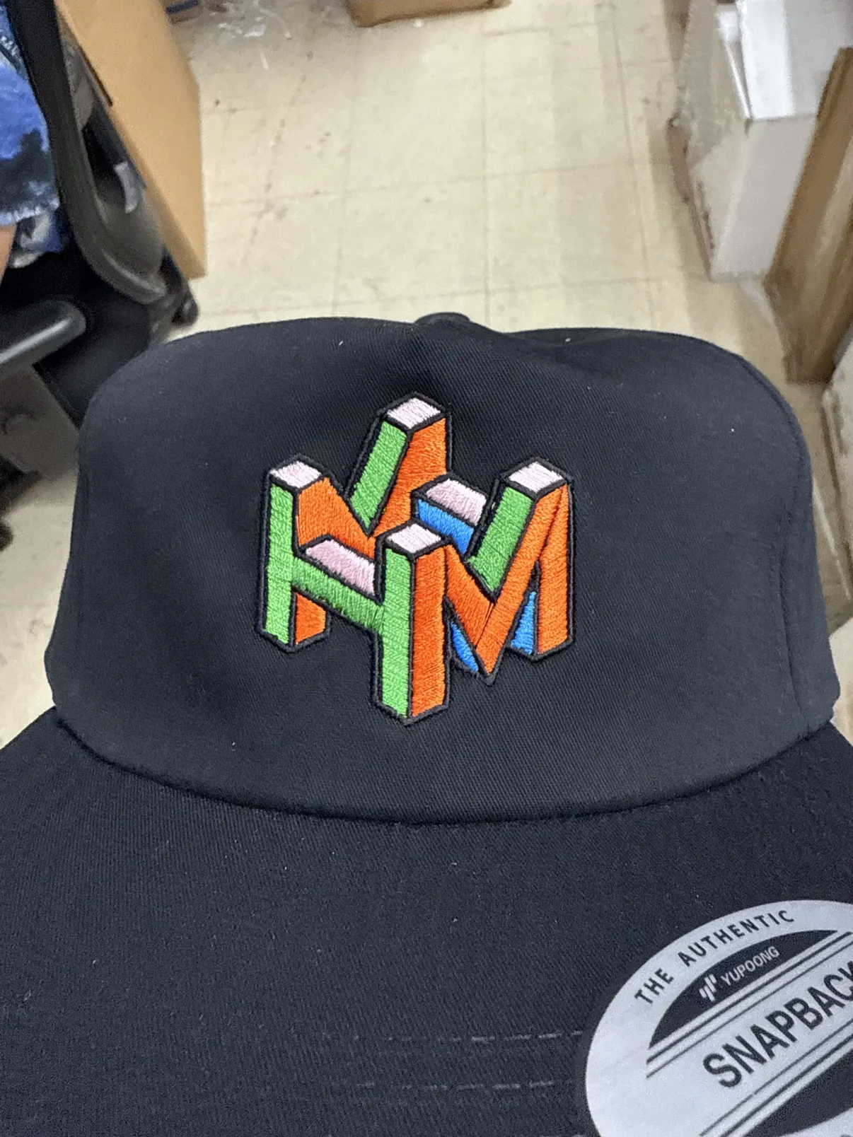 Snapback with colorful 3D puff embroidered monogram